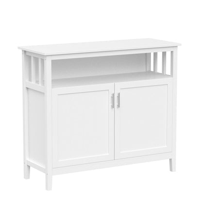 RASOO Buffet Cabinet White Kitchen Sideboard Buffet Storage Server Cupboard Cabinet Console Table with 2 Doors and Adjustable Shelf - WoodArtSupply