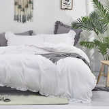 CLOTHKNOW White Ruffles Queen Comforter Set Farmhouse Bedding Comforter Sets Shabby Chic Comforter Soft Comforter with 2 x Pillow Cases CLOTHKNOW