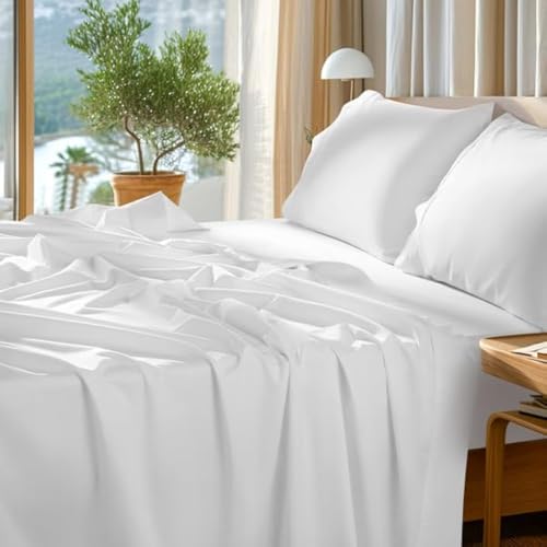 SONORO KATE 100% Egyptian Cotton Sheets Set - 1000 High Thread Count, Luxury 5-Star Hotel Sateen Bed Sheets, Soft, Breathable Long Staple Sheets, Fit up to 16" - 4 PC (White,King) SONORO KATE