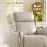 HAOMARKETS Electric Swivel Rocker Recliner Chair, Power Faux Leather Glider Rocking Recliners for Adults,360° Swivel Nursery Reclining Sofa with USB Charging Port, Beige