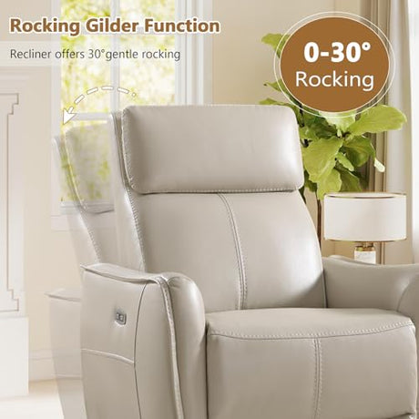 HAOMARKETS Electric Swivel Rocker Recliner Chair, Power Faux Leather Glider Rocking Recliners for Adults,360° Swivel Nursery Reclining Sofa with USB Charging Port, Beige HAOMARKETS