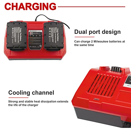 Dual Battery Charger Replace for M18 Milwaukee 6A Rapid Lithium Charger to Charge 14.4V-18V XC Lithium-ion Battery 48-59-1890 48-59-1812 48-11-1850 48-11-1820 48-11-1835 48-59-1802 - WoodArtSupply