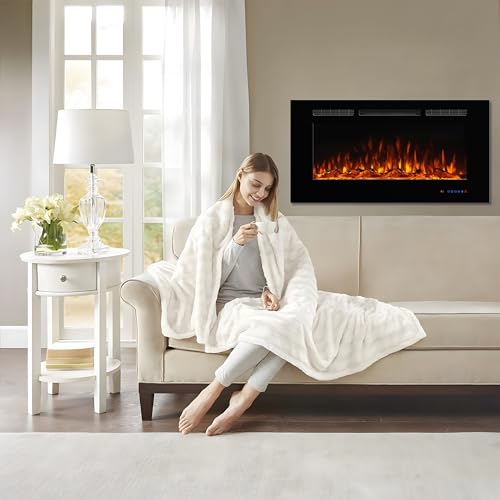 Dreamflame Electric Fireplace 42inches, Wall-Mounted & Recessed Fireplace Inserts, Multicolor Flame w/5 Dimmer, Remote Control Thermostat, Timer, Overheating Protection, Hardwire Connect, 1500W,Black Dreamflame