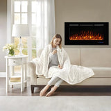 Dreamflame Electric Fireplace 42inches, Wall-Mounted & Recessed Fireplace Inserts, Multicolor Flame w/5 Dimmer, Remote Control Thermostat, Timer, Overheating Protection, Hardwire Connect, 1500W,Black Dreamflame