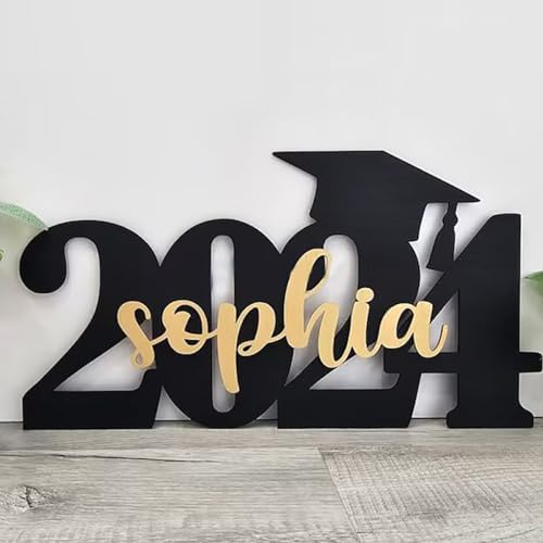 2024 Personalized Name Wood Graduation Cap Sign, Custom Graduation Name Sign, Class of 2024 Grad Photo Shoot Props Party Backdrop Decor for High School or College Graduate Souvenir Gifts - WoodArtSupply