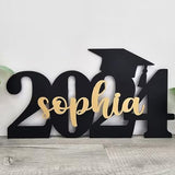 2024 Personalized Name Wood Graduation Cap Sign, Custom Graduation Name Sign, Class of 2024 Grad Photo Shoot Props Party Backdrop Decor for High School or College Graduate Souvenir Gifts BOELRY