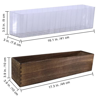 Winlyn Rustic Wooden Planter Box 17.3" L x 3.9" W x 3.9" H Brown Rectangular Planter Decorative Wood Box with Removable Plastic Liner Window Box for Farmhouse Wedding Home Garden Table Center - WoodArtSupply