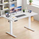 DUMOS Height Adjustable Electric Standing Desk, 47.2 x 23.6 Sit Stand Workstation with Memory Presets, Hooks & Cable Management, Ergonomic Computer Table for Home Office, White DUMOS