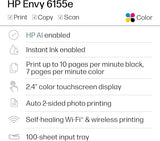 HP Envy 6155e Wireless All-in-One Color Inkjet Printer, Portobello, Print, scan, Copy, Duplex Printing Best-for-Home, AI-Enabled (714L5A) (Renewed Premium) HP