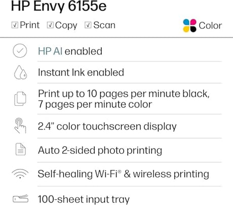 HP Envy 6155e Wireless All-in-One Color Inkjet Printer, Portobello, Print, scan, Copy, Duplex Printing Best-for-Home, AI-Enabled (714L5A) (Renewed Premium) HP