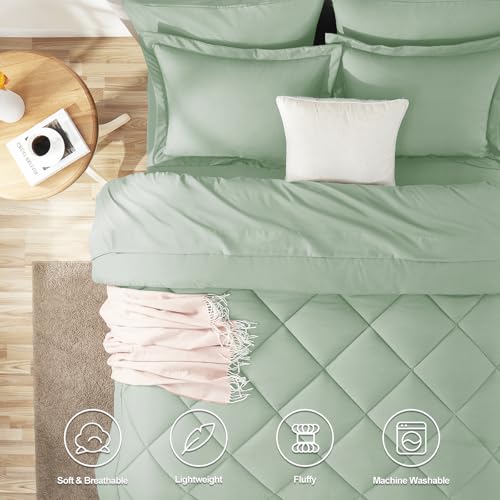 CozyLux Twin Comforter Set with Sheets Sage Green - 5 Pieces Bed in a Bag Twin, All Season Bed Set for Girls and Boys, Bedding Set with Down Alternative Comforter, Sheets, Pillowcase & Sham CozyLux