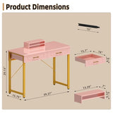WESTREE Vanity Desk with 2 Drawers and Storage Shelf, Modern Makeup Table with Glossy Desktop, Gold Metal Frame Writing Desk for Bedroom or Home Office, No Mirror WESTREE