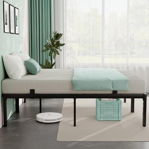 Nelaukoko Queen Bed Frame, 14 Inch Metal Platform Bed Frame Queen Size with Under Storage Space, Mattress Anti-Slip Design, Heavy Duty Sturdy Foundation, No Box Spring Needed, Easy Assembly, Black Nelaukoko