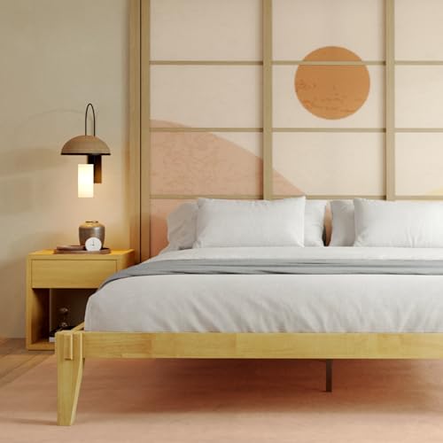 Bme Chalipa 14” Minimalist Solid Wood Platform Bed Frame with Natural Finish - WoodArtSupply