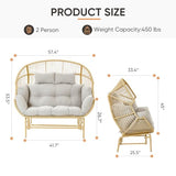 Patio Chairs Outdoor Egg Chair - 2 Person Wicker Rocking Glider Chair Rattan Patio Lounge Rocker Chairs with Cushion and Pillow for Outside Porch Deck Backyard Garden(Yellow/Beige) Pugire