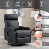CANMOV Manual Swivel Rocker Recliner Chair, Overstuffed Rocking Chair Glider Recliner for Nursing, Ergonomic Rocker Chair with Vibration Massage & Heat, Reclining Chair for Living Room, (Black)