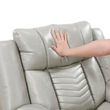 Lexicon Wall Hugger Power Double Reclining Sofa with Center Drop-Down Table, Faux Leather Home Theater Seating with LED Lighting/USB Charging Ports/Wireless Charger/Cup Holders, Magazine Pocket, Gray Lexicon