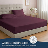 LANE LINEN Queen Size Fitted Sheet, 3-Piece Set (1 Fitted Sheet, 2 Pillowcases), 100% Organic Cotton, Percale Weave, Soft & Breathable, Fits Mattress Upto 15" Deep - Windsor Wine (No Flat Sheet) LANE LINEN