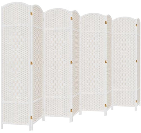 DURASPACE 8 Panel Room Divider, 6ft Tall Folding Privacy Screen, 19.5" Wide Panels, 360°Rotation, Hand-Woven Freestanding Wood Partition for Room Separation DURASPACE