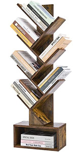 Hoctieon Rustic Brown 6-Tier Tree Bookshelf with Drawer - Stylish Freestanding Storage Solution for Home & Office Hoctieon