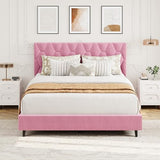 GAOMON Pink Full Bed Frame with Upholstered Headboard, Heavy-Duty Platform Bed Frame with Strong Wood Slats, No Box Spring Needed/Noise Free/Easy Assembly GAOMON