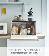 Yamazaki Home Bread Box Keeper Holder Container, Metal Bread Holder Saver, Slim Space Saving Counter Storage Steel + WoodWhite YAMAZAKI