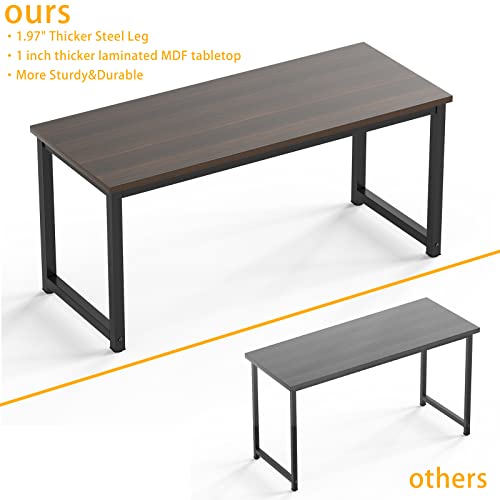 NSdirect Large Office Desk for Home Office, Large 63” Computer Desk Table, Wide Writing Study Desk for 2 Person, Metal Sturdy Frame Thicker Steel Legs, Black Chocolate - WoodArtSupply