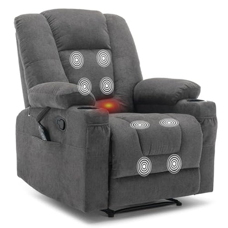 Recliner Chair with Massage and Heat,Chenille Recliner Sofa Chairs for Adults,Wall Hugger Recliners for Living Room, Reclining Armchairs with Cupholders, Dark Gray BAMCANFUR