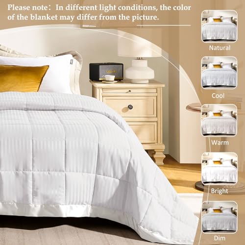 downluxe King Size Blanket with Satin Trim, Lightweight Down Alternative King Blanket for All Season, Machine Washable (Ivory, 90x108 Inch) downluxe