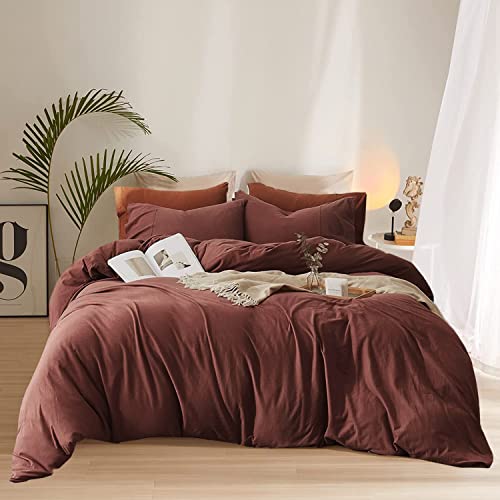 Pureant Brick Red Comforter Sets California King Women Girls Dark Rust Red Bedding Comforters Cotton Modern Solid Blackish Red Warm Quilts Cal King Adults Teens Pure Dark Red Blankets Durable Pureant