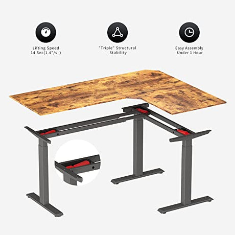 FEZIBO Triple Motor 63" L Shaped Standing Desk, Electric Standing Gaming Desk Adjustable Height, Corner Stand up Desk with Splice Board, Black Frame/Rustic Brown Top FEZIBO
