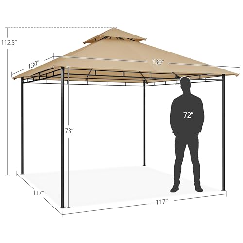 Yaheetech Gazebo for Patios 11x11 - Outdoor Powder-Coated Steel Frame Gazebo, Double Roofs Grill Gazebo BBQ Pavilion, Water-Resistant, for Lawn/Backyard/Garden/Deck, Khaki Yaheetech