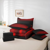 Erosebridal Red Black 7 Piece Bedding Set Twin Ombre Comforter Set with Sheets Abstract Teens Art Gradient Bed in A Bag Kids Girls Boys Bed Sets Erosebridal