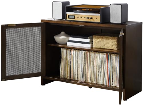 Crosley Furniture Kenji Media Console, Record Player Stand with Vinyl Storage, Modern Home Organizer, Dark Brown Crosley Furniture