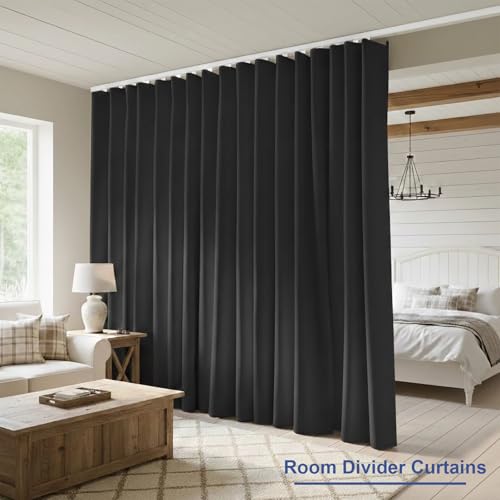 Cbsroro Room Divider Curtains, Blackout Ceiling Track Curtains with Hooks Wall Dividers for Bedroom Living Room Separation Office Privacy Partition, Noise Reduction, W100 × L84 Inch,1 Panel, Black cbsroro