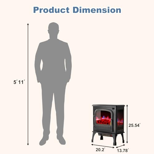DUMOS 26” Freestanding Electric Fireplace Heater, Electric Fireplace Stove with 3D Flame Effect & Remote Control, Stylish Stove for Home with Safety Features, Adjustable Heat & 12H Timer, Inky DUMOS