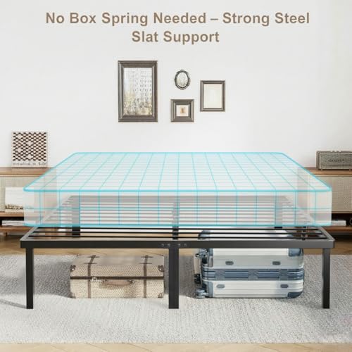 Queen Size Bed Frame - Metal Platform Bed Frames Mattress Foundation with Steel Slat Support, No Box Spring Needed, Storage Space Under Base, Easy Assembly, Black DUMOS