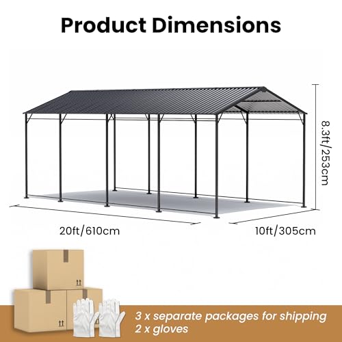 COSIEST 10x20ft Heavy Duty Carport, Anti-Snow/Rust Steel Frame & Roof Car Canopy for SUV Truck RV Parking, All-Weather Outdoor Storage Building Car Ports Shed for Home, Commercial, Farm COSIEST