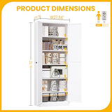 Reegangfa 72" Metal Storage Cabinet, Large Capacity Pantry Cabinet with 6-Tier, Kitchen Storage Cabinet with 2 Doors and 5 Adjustable Shelves for Home, Kitchen, Dining, Living Room (White) Reegangfa