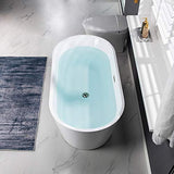 WOODBRIDGE 59" Acrylic Freestanding Bathtub Contemporary Soaking White Tub with Brushed Nickel Overflow and Drain,B0014 -B/N-Drain &O WOODBRIDGE