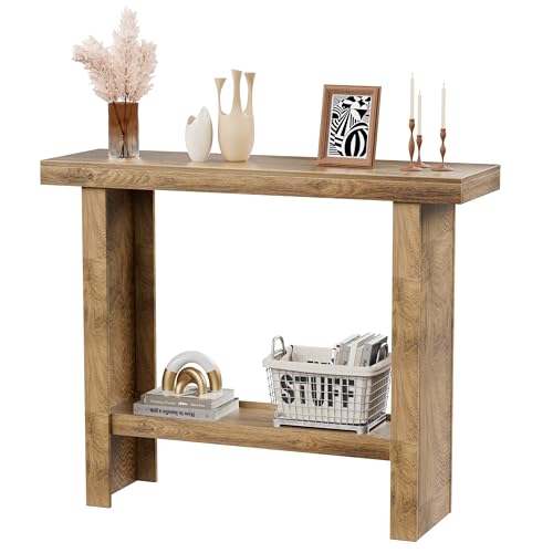 LIFECHOVY Farmhouse Wood Entryway Table Narrow Console Tables with Storage Behind The Couch Sofa, Entrance Side Table with Shelves for Hallway, Living Room, Foyer, Rustic LIFECHOVY