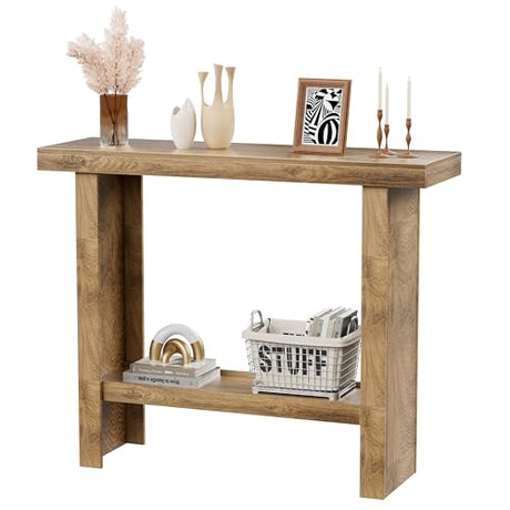LIFECHOVY Farmhouse Wood Entryway Table Narrow Console Tables with Storage Behind The Couch Sofa, Entrance Side Table with Shelves for Hallway, Living Room, Foyer, Rustic LIFECHOVY