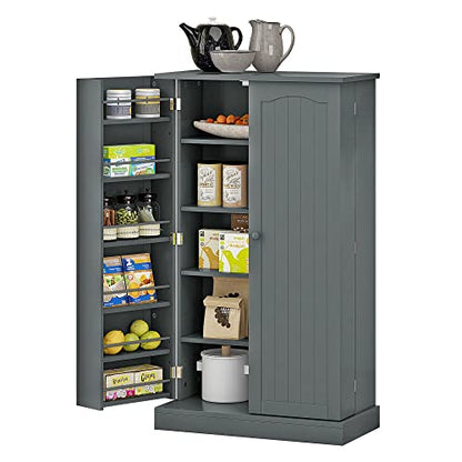 Function Home 41" Kitchen Pantry, Farmhouse Pantry Cabinet,Storage Cabinet with Doors and Adjustable Shelves in Grey