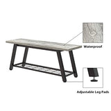 Oastreeful Grey Storage Bench Industrial Rustic Wooden and Metal Entryway Shoe Boots Storage Rack Long Bench Seat for Hallway Bedroom Rustic Farmhouse Style Oastreeful