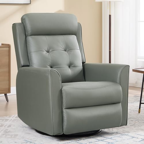 choairy Swivel Rocker Recliner Chair for Adults, Recliner Chairs for Small Spaces, Faux Leather Manual Reclining Sofa Chair, Comfy Soft Nursery Rocking Chair for Living Room， Olive Green