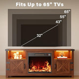 YESHOMY LED Fireplace TV Stand with Mood Lighting, TV Cabinet with Open Shelf, Farmhouse Media Console with Hidden Cable Routing, Entertainment Center for Televisions up to 65+ Inch, Walnut YESHOMY