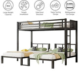 MoproBeti Triple Bunk Bed for Kids,Metal Heavy Duty 3 Bunk Beds with Storage Shelf & Ladder, Convertible Three Bunk Beds for Girls Boys Teens,Can be Separated into 3 Beds, Black MoproBeti