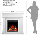 43 Inch Fireplace TV Stand with Mantel - Electric Fireplace Heater, Wooden Entertainment Center, Adjustable LED Flame, Freestanding (750W/1500W),Cream ZAFRO