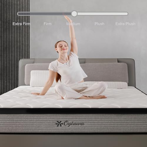 OGlAWA King Size Mattress Memory Foam 12 inch Gry King Mattress a Box indvidual Pocket Sping Breathable Comfontable for Sleep Suporive Pressure Reie. (12 inch, King)