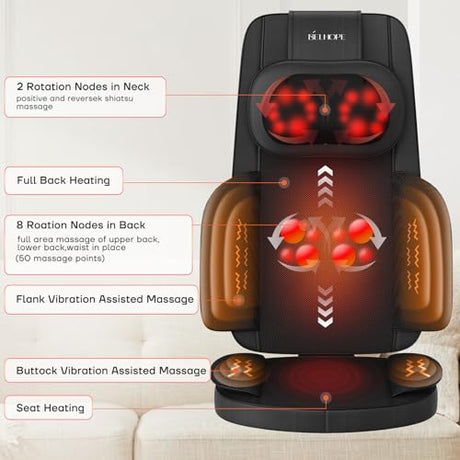 YOSSMO Shiatsu Neck and Back Massager with Heat, 8D Kneading Massage Chair Pad for Pain Relief Deep Tissue, Home Office Full Body Relaxation, Practical Gifts for Mom Dad Men Women YOSSMO